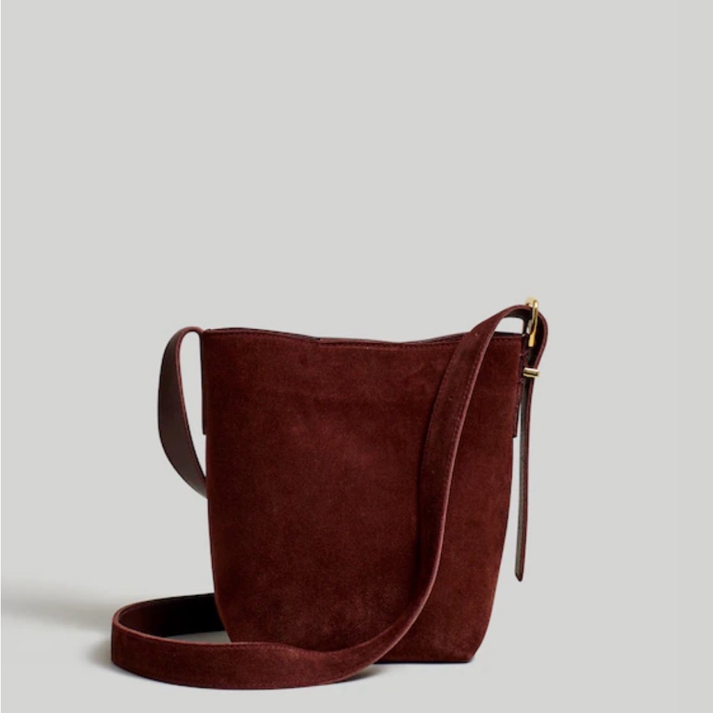 Madewell The Essential Mini Bucket Tote In Suede | Chocolate Raisin